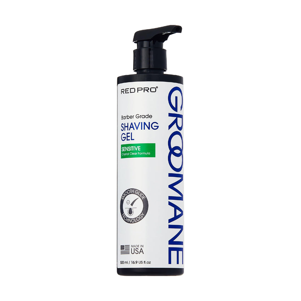 RED Pro GROOMANE Barber-Grade Shaving Gel for Men, Non-Foaming Clear Aloe Vera Shave Gel, Smooth Razor Glide, Precision Line-Ups, Anti-Irritation, Normal & Sensitive Skin (16.9 Fl.oz, Normal)