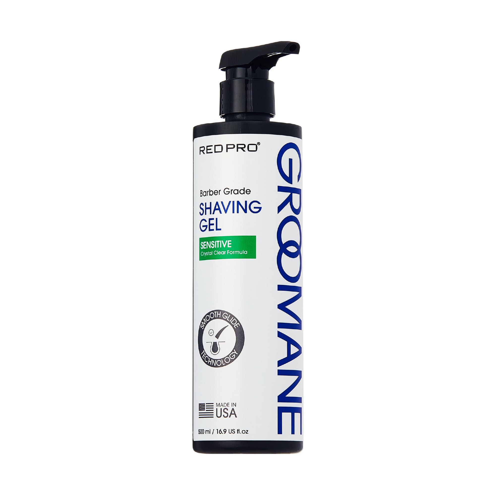 RED Pro GROOMANE Barber-Grade Shaving Gel for Men, Non-Foaming Clear Aloe Vera Shave Gel, Smooth Razor Glide, Precision Line-Ups, Anti-Irritation, Normal & Sensitive Skin (16.9 Fl.oz, Normal)