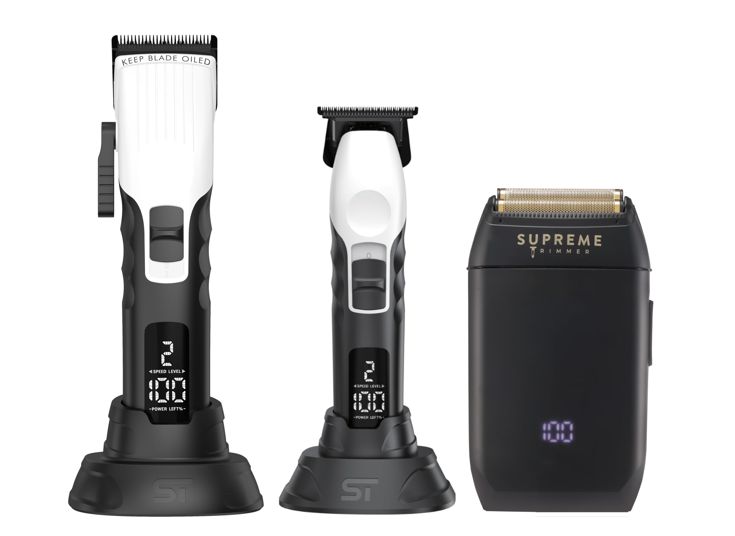 Supreme Trimmer 3-in-1 Barber Bundle | 2Spee Clipper, 2Spee Trimmer & Crunch Foil Shaver | Professional Beard Trimmer Men’s Hair Clipper Kit | (Black)