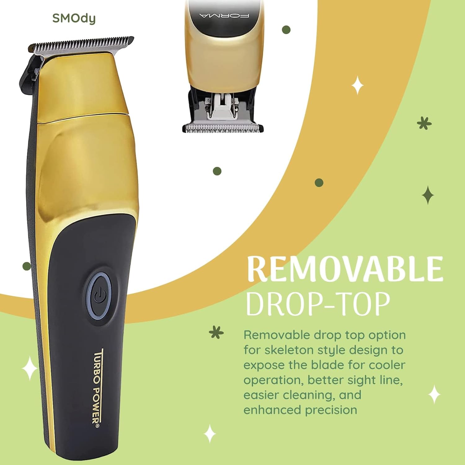 Turbo Power Forma Trimmer, Magnetic Motor Technology, Easier Cleaning, Charging Stand, Quietest Performance, Adjustable Black Diamond DLC Blade, Gold