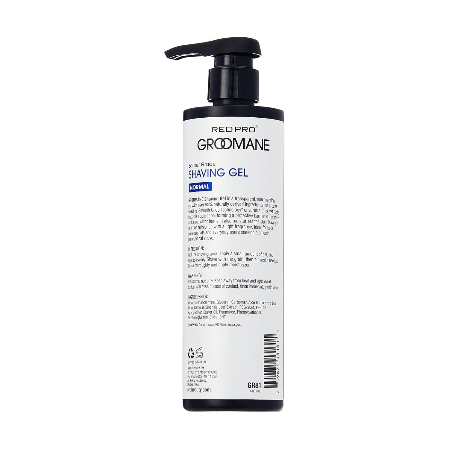 RED Pro GROOMANE Barber-Grade Shaving Gel for Men, Non-Foaming Clear Aloe Vera Shave Gel, Smooth Razor Glide, Precision Line-Ups, Anti-Irritation, Normal & Sensitive Skin (16.9 Fl.oz, Normal)