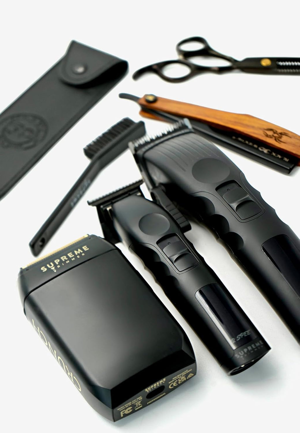 Supreme Trimmer 3-in-1 Barber Bundle | 2Spee Clipper, 2Spee Trimmer & Crunch Foil Shaver | Professional Beard Trimmer Men’s Hair Clipper Kit | (Black)
