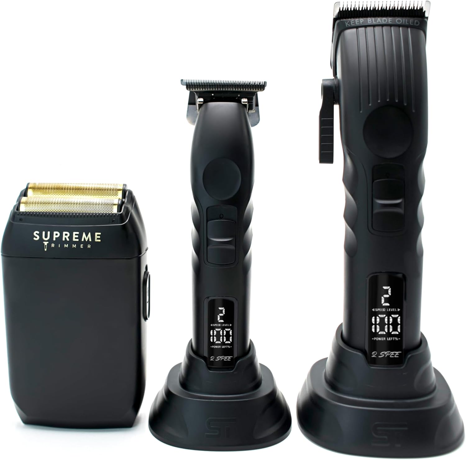 Supreme Trimmer 3-in-1 Barber Bundle | 2Spee Clipper, 2Spee Trimmer & Crunch Foil Shaver | Professional Beard Trimmer Men’s Hair Clipper Kit | (Black)