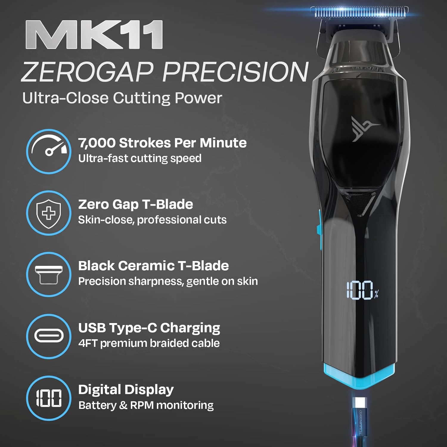 HUMMINGBIRD Pro Series Hair Clippers and Trimmer Set – 9,000 RPM Brushless Motor, DLC Blade, Zero-Gapped T-Blade Trimmer, Cordless USB-C Rechargeable, Super Torque, Carry Case, Professional Barber Kit