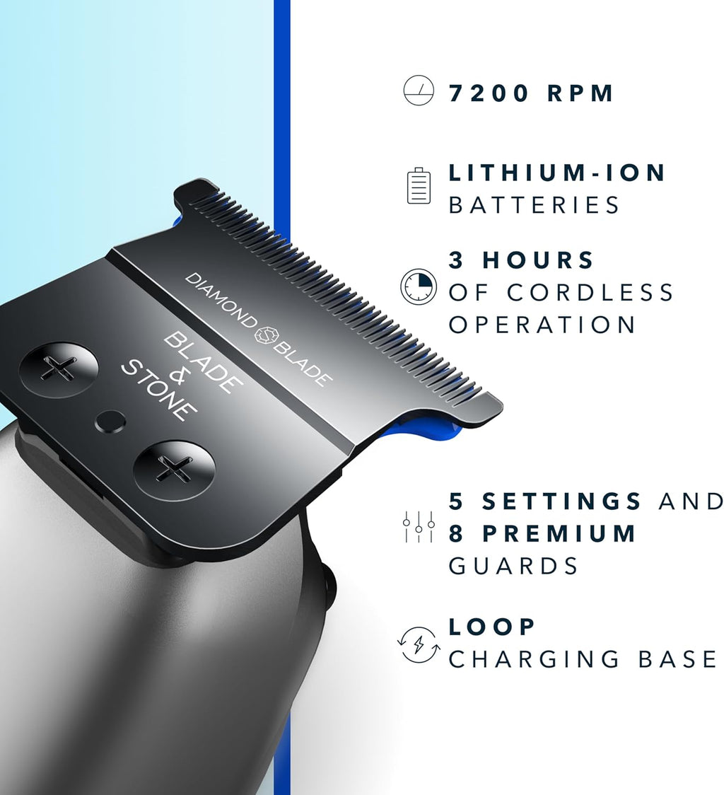 Blade & Stone Professional Hair Trimmer for Men PT301 | Diamond-S Blade | Micro-Gap Tech | 7200 RPM Durable Motor, All-Metal, Cordless Hair Trimmer - The Aviator