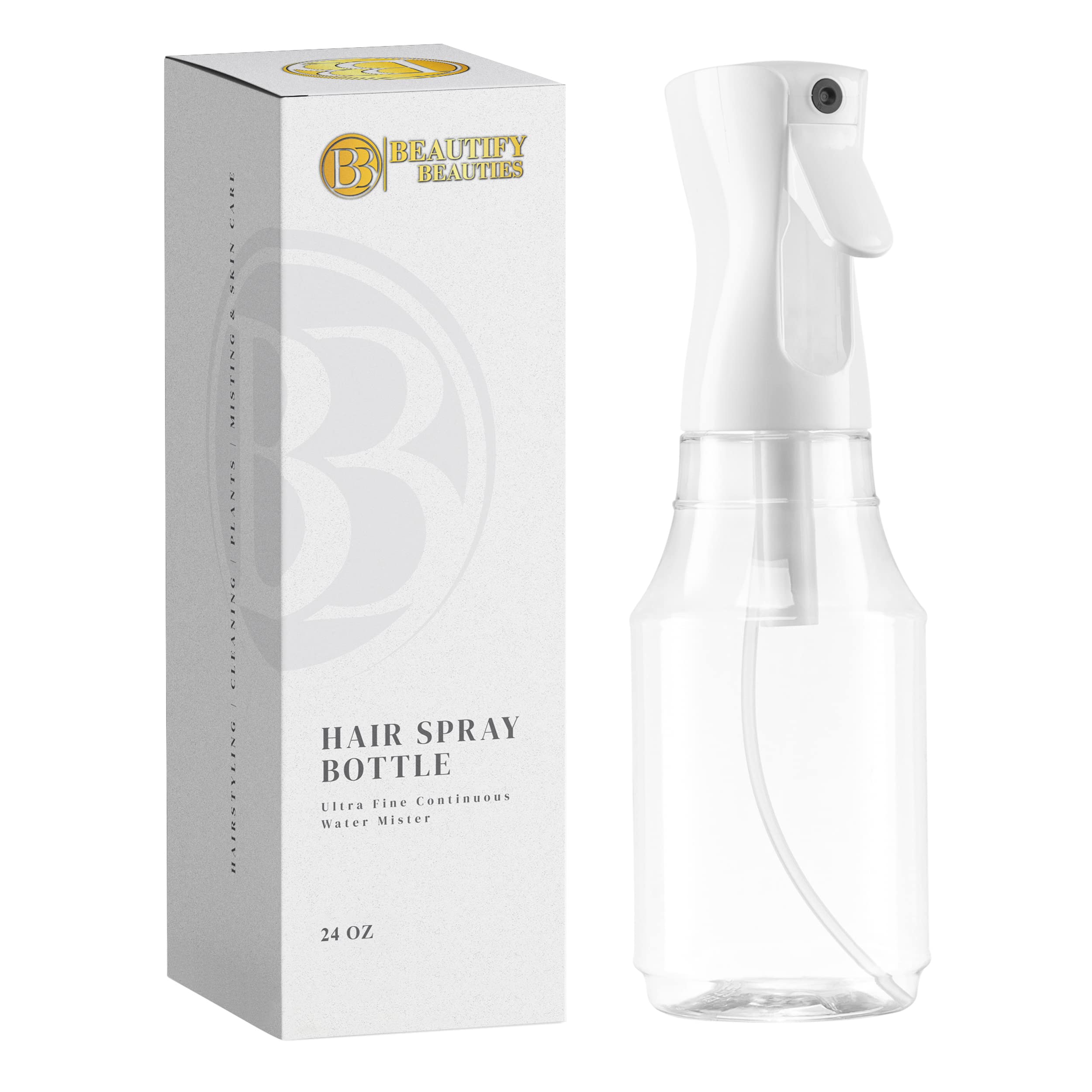 BeautifyBeauties Spray Bottle For Hair – Continuous Mister Spray Bottle for Hairstyling, Cleaning, Plants, Pets, Barbers, Salons, Essential Oil Scents (10.1 Ounce)