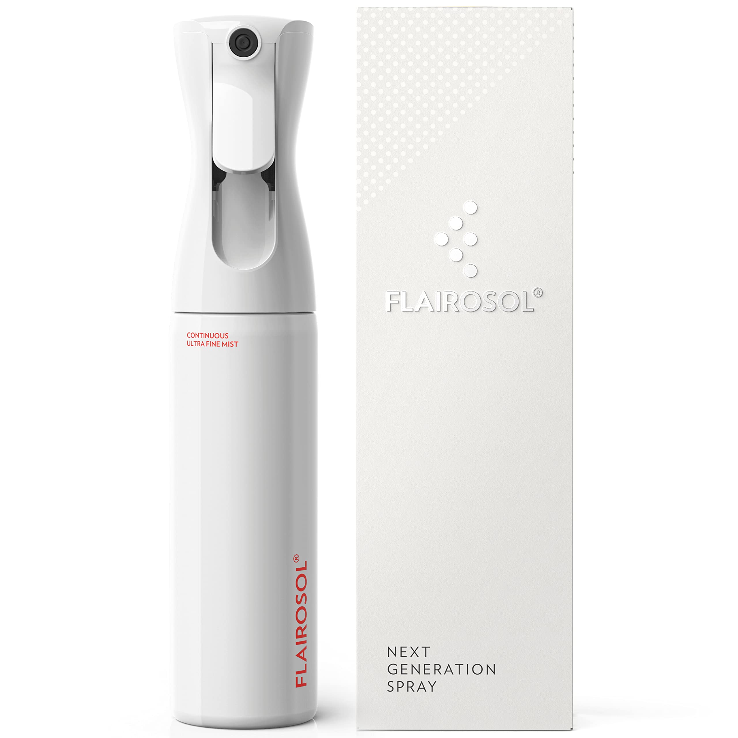FLAIROSOL - The Original, Spray Bottle for Hair, Plants & More, Continuous Mister, Ultra Fine Water Mist, 10.1oz/300ml, Clear Bottle - Black Print