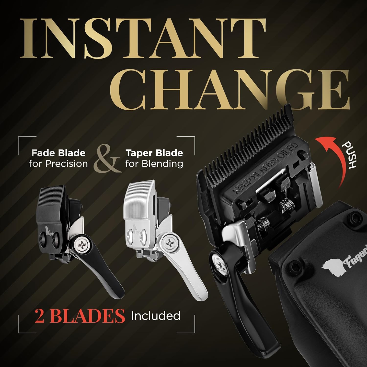 Fagaci Professional Hair Clippers for Men with Superior Precision, 5X Longer Sharpness Professional Barber Clippers Cordless with 2 Blades Fade & Taper, Brushless Motor Mens Hair Clipper Cordless Set