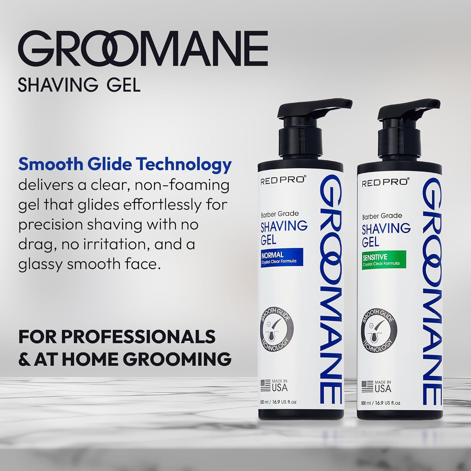 RED Pro GROOMANE Barber-Grade Shaving Gel for Men, Non-Foaming Clear Aloe Vera Shave Gel, Smooth Razor Glide, Precision Line-Ups, Anti-Irritation, Normal & Sensitive Skin (16.9 Fl.oz, Normal)