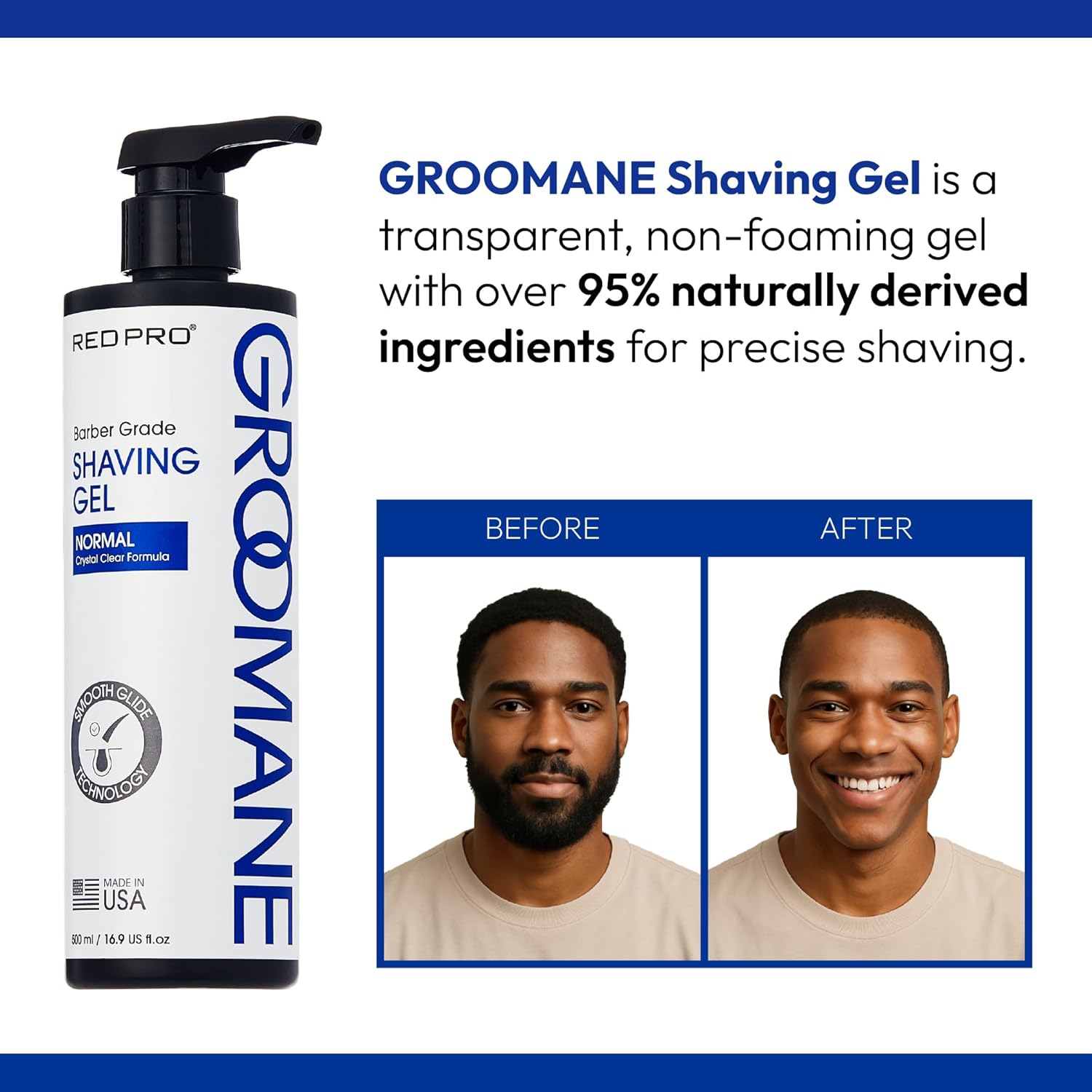 RED Pro GROOMANE Barber-Grade Shaving Gel for Men, Non-Foaming Clear Aloe Vera Shave Gel, Smooth Razor Glide, Precision Line-Ups, Anti-Irritation, Normal & Sensitive Skin (16.9 Fl.oz, Normal)