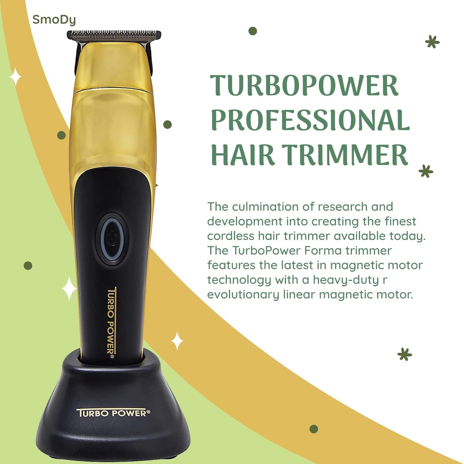 Turbo Power Forma Trimmer, Magnetic Motor Technology, Easier Cleaning, Charging Stand, Quietest Performance, Adjustable Black Diamond DLC Blade, Gold