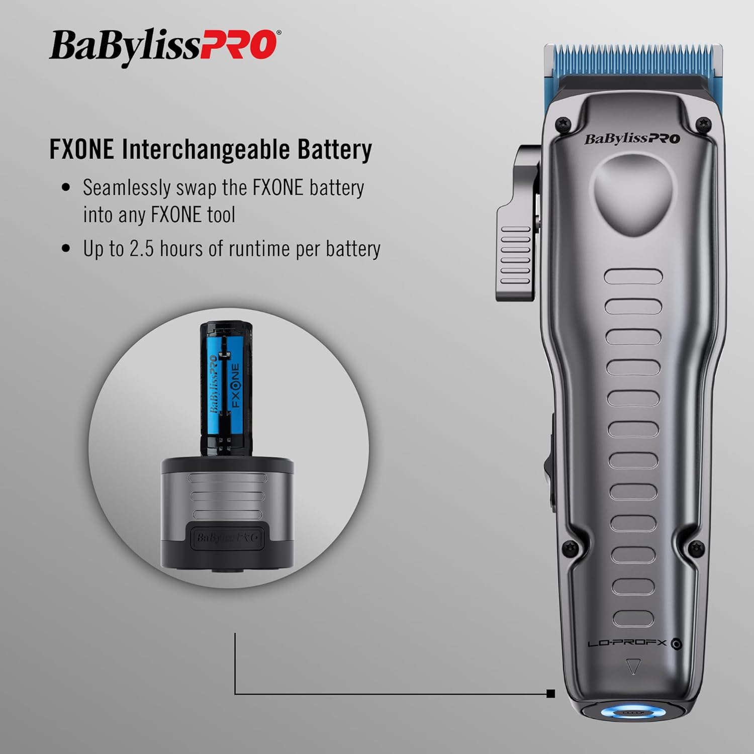 BaBylissPRO FXONE LO-PROFX Professional Cordless Clippers for Men with Interchangeable Battery