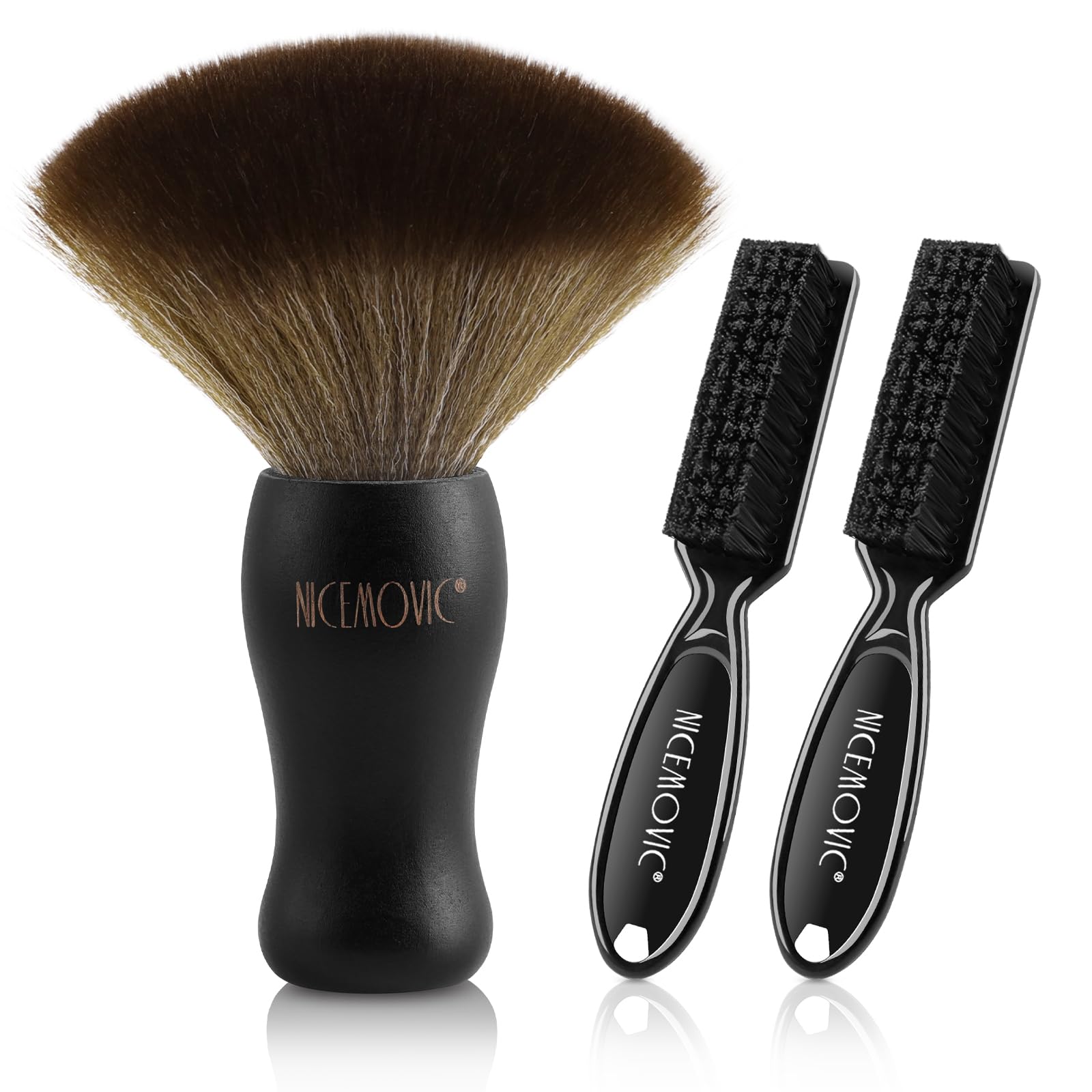 NICEMOVIC 3 IN 1 Barber Neck Duster Brush Set, Professional Barber Accessories Cleaning Supplies, Duster Nylon Brush Hair Cutting Styling Brush Tool (Brown&Black)