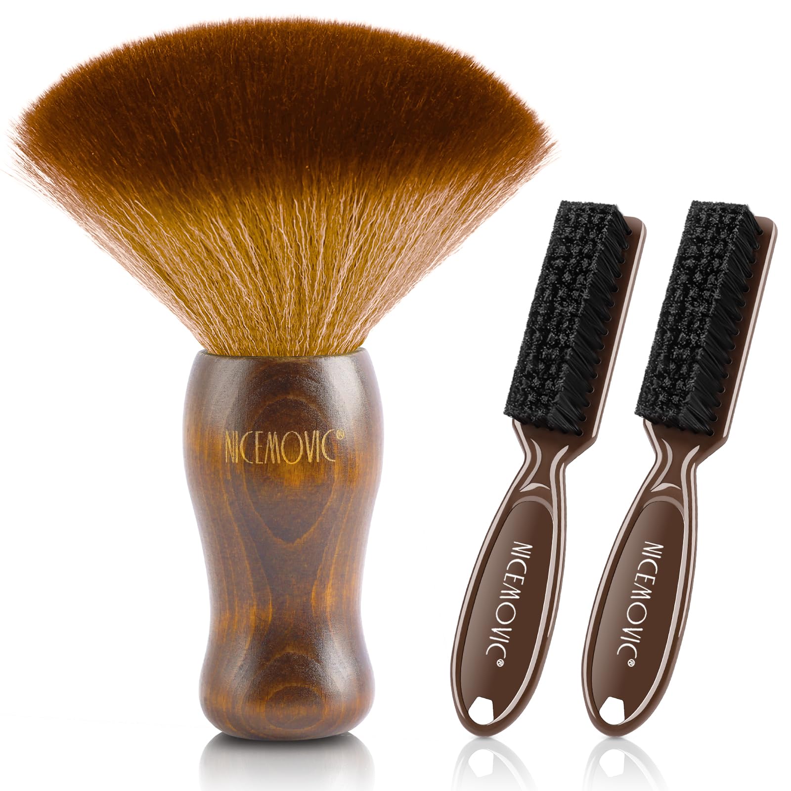 NICEMOVIC 3 IN 1 Barber Neck Duster Brush Set, Professional Barber Accessories Cleaning Supplies, Duster Nylon Brush Hair Cutting Styling Brush Tool (Brown&Black)