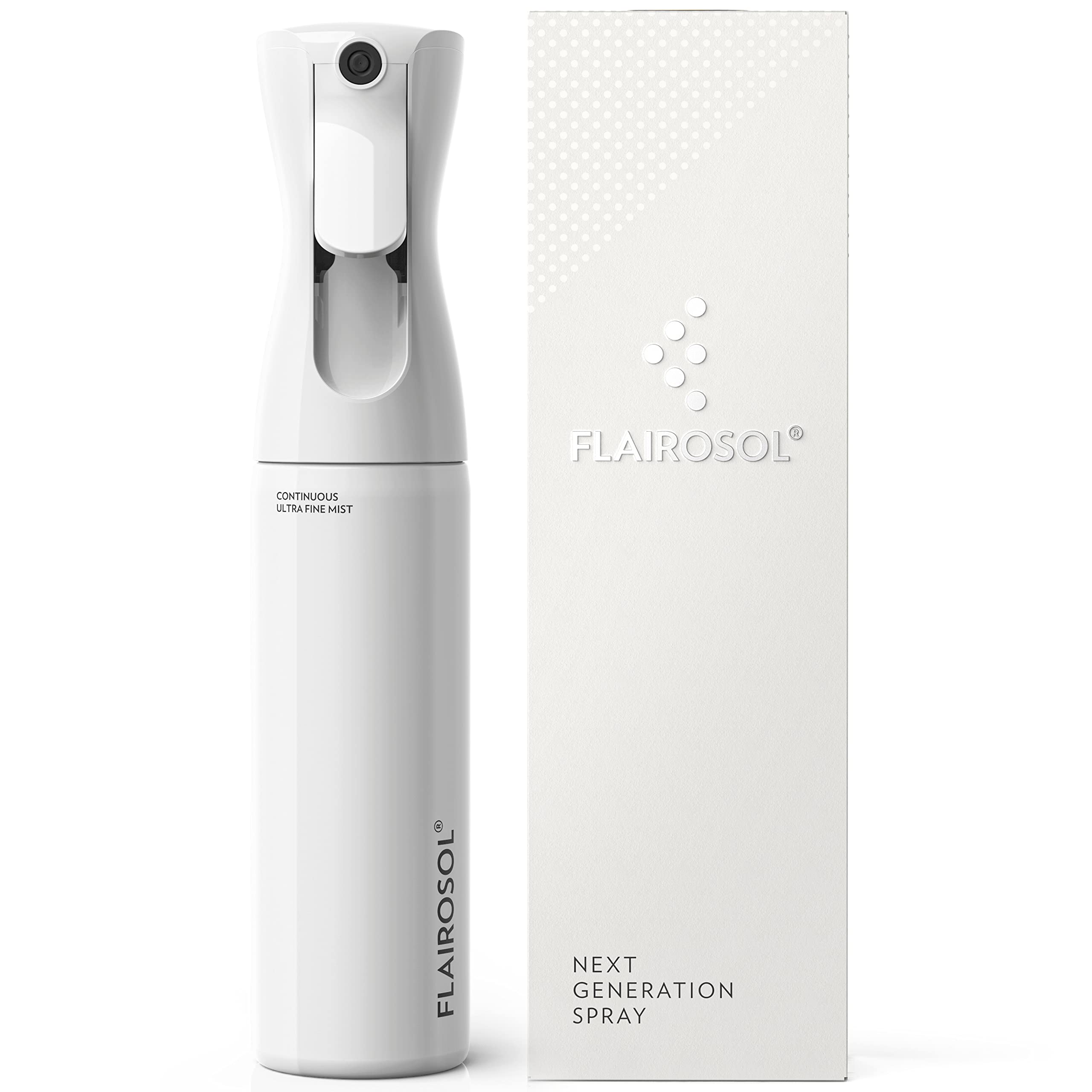 FLAIROSOL - The Original, Spray Bottle for Hair, Plants & More, Continuous Mister, Ultra Fine Water Mist, 10.1oz/300ml, Clear Bottle - Black Print