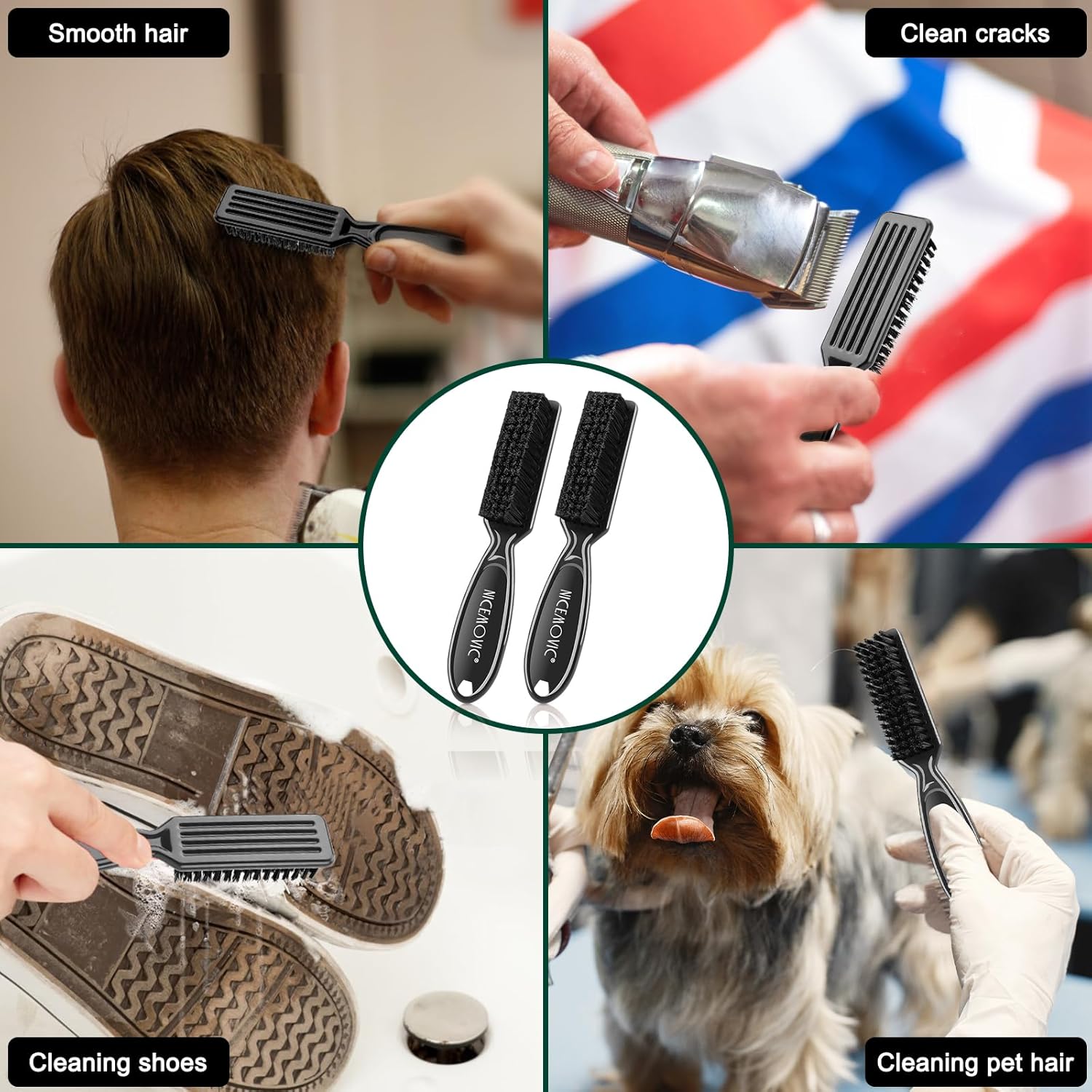 NICEMOVIC 3 IN 1 Barber Neck Duster Brush Set, Professional Barber Accessories Cleaning Supplies, Duster Nylon Brush Hair Cutting Styling Brush Tool (Brown&Black)