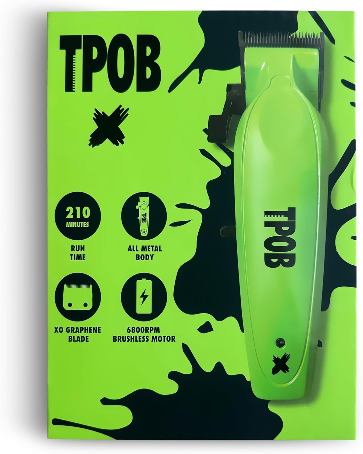 TPOB X Digital Brushless 6800rpm Metal Professional Hair Clippers for Men, XO Combination Fade/Taper Blade Cordless Rechargeable Clippers (X Clipper Green)