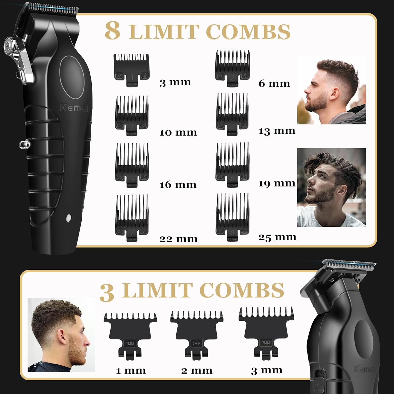 KEMEI Professional Hair Clipper and Trimmers Set, Cordless Barber Clippers, Beard Trimmer, Electric Foil Shaver with Replacement Heads, KM-2299, KM-2296, KM-1102
