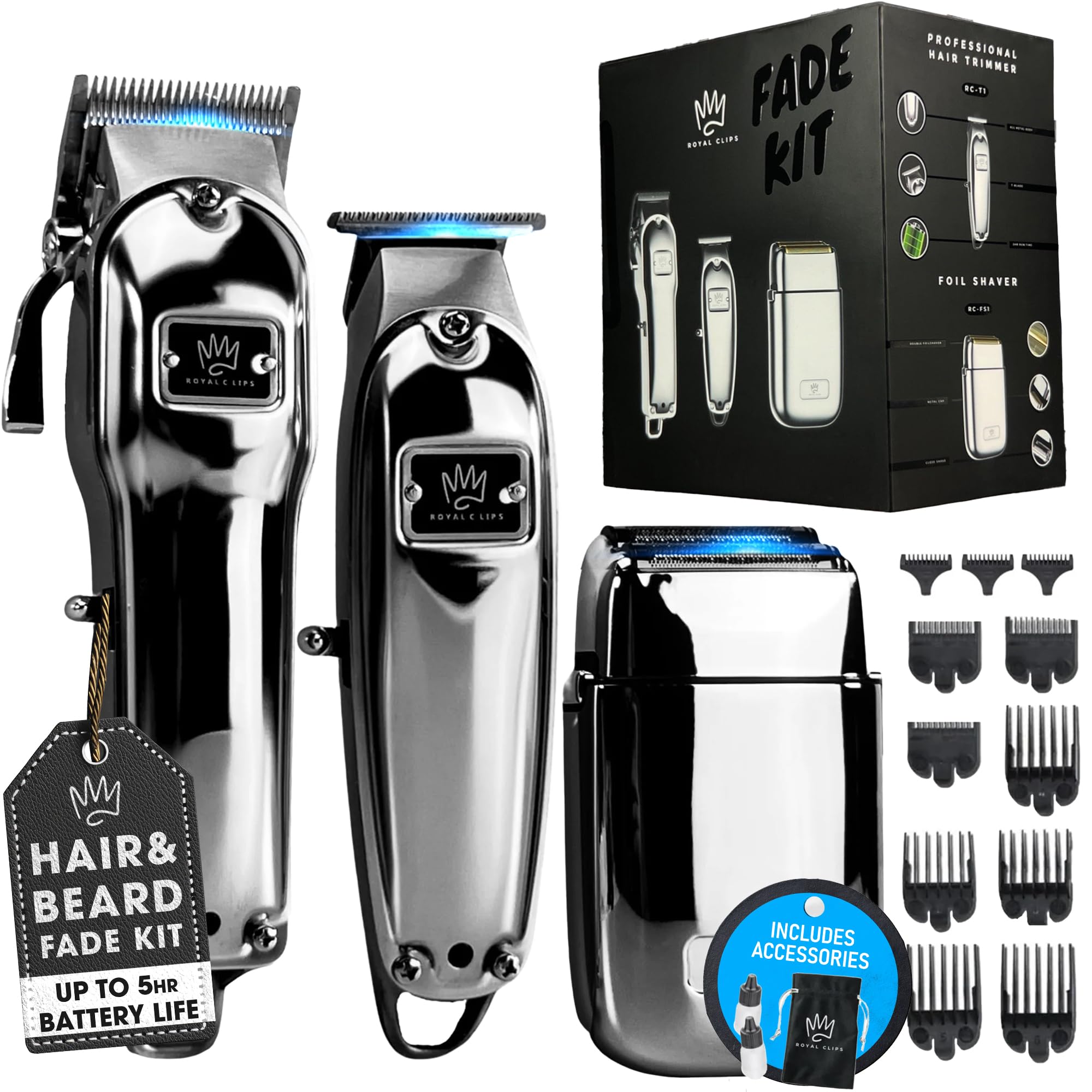 Royal Clips - Fade Kit 2.0 Clippers - 7000rpm Professional Hair Clippers for Men - Detachable DLC Fade Blade - Cordless & Rechargeable - Barber and Home Use - Anti-Slip Grips (Black)