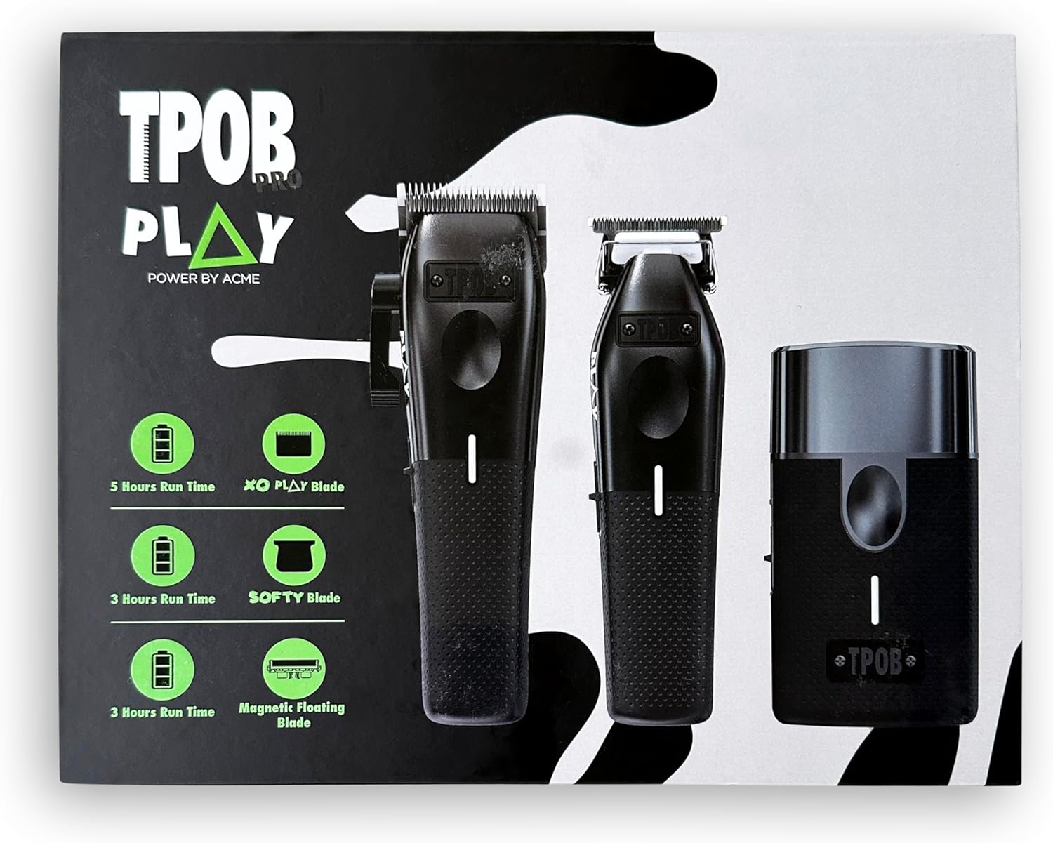 TPOB Play Barber Hair Clippers for Men 7500 RPM with Rubber Grips (Blackout 3 Set)