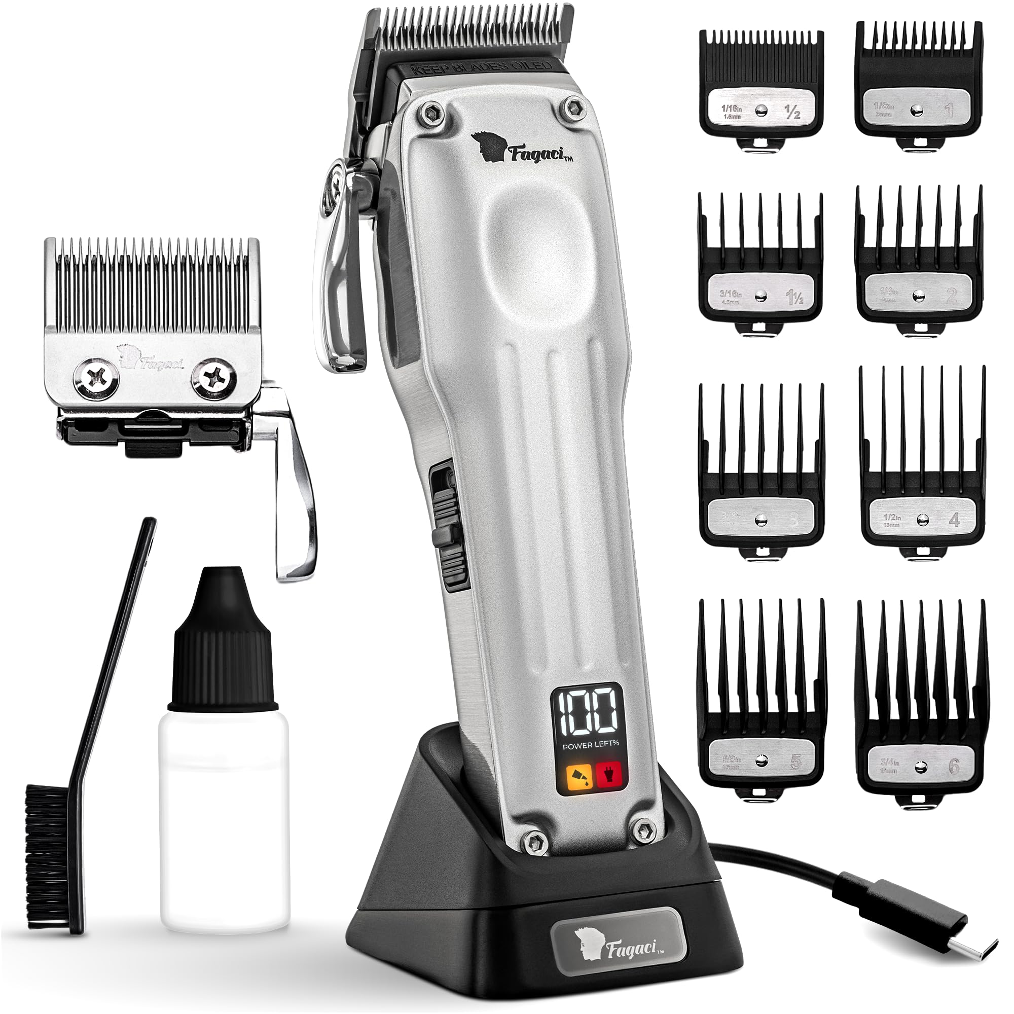 Fagaci Professional Hair Clippers for Men with Superior Precision, 5X Longer Sharpness Professional Barber Clippers Cordless with 2 Blades Fade & Taper, Brushless Motor Mens Hair Clipper Cordless Set