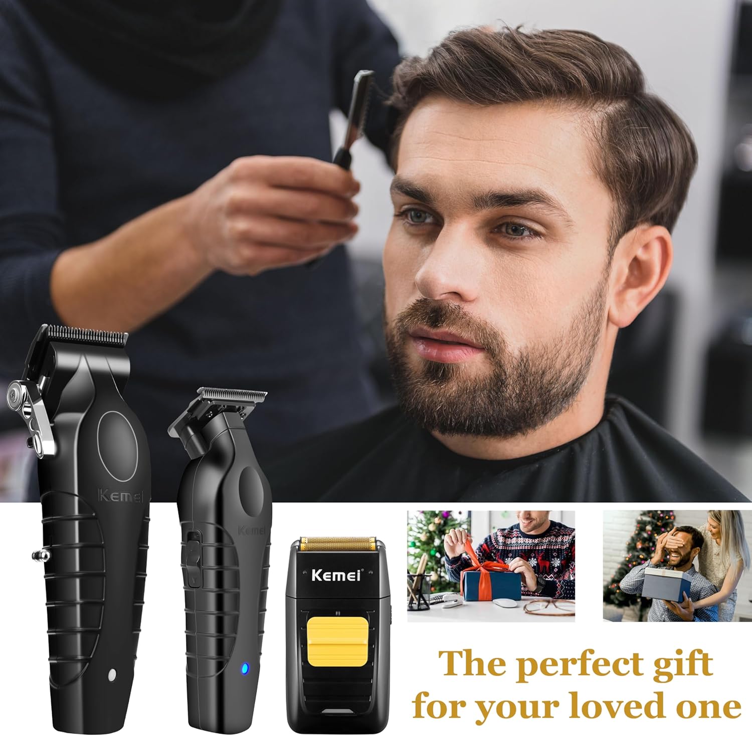KEMEI Professional Hair Clipper and Trimmers Set, Cordless Barber Clippers, Beard Trimmer, Electric Foil Shaver with Replacement Heads, KM-2299, KM-2296, KM-1102