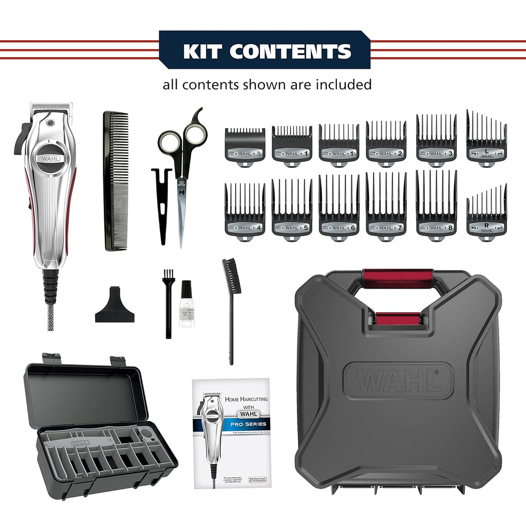 Wahl USA Pro Ultra Quiet High Torque Corded Hair Clipper for Ultra Quiet Operation and Cooler Operating Temperatures, Metal Housing with Bonus Hair Clipping Guard Caddy - Model 3000097