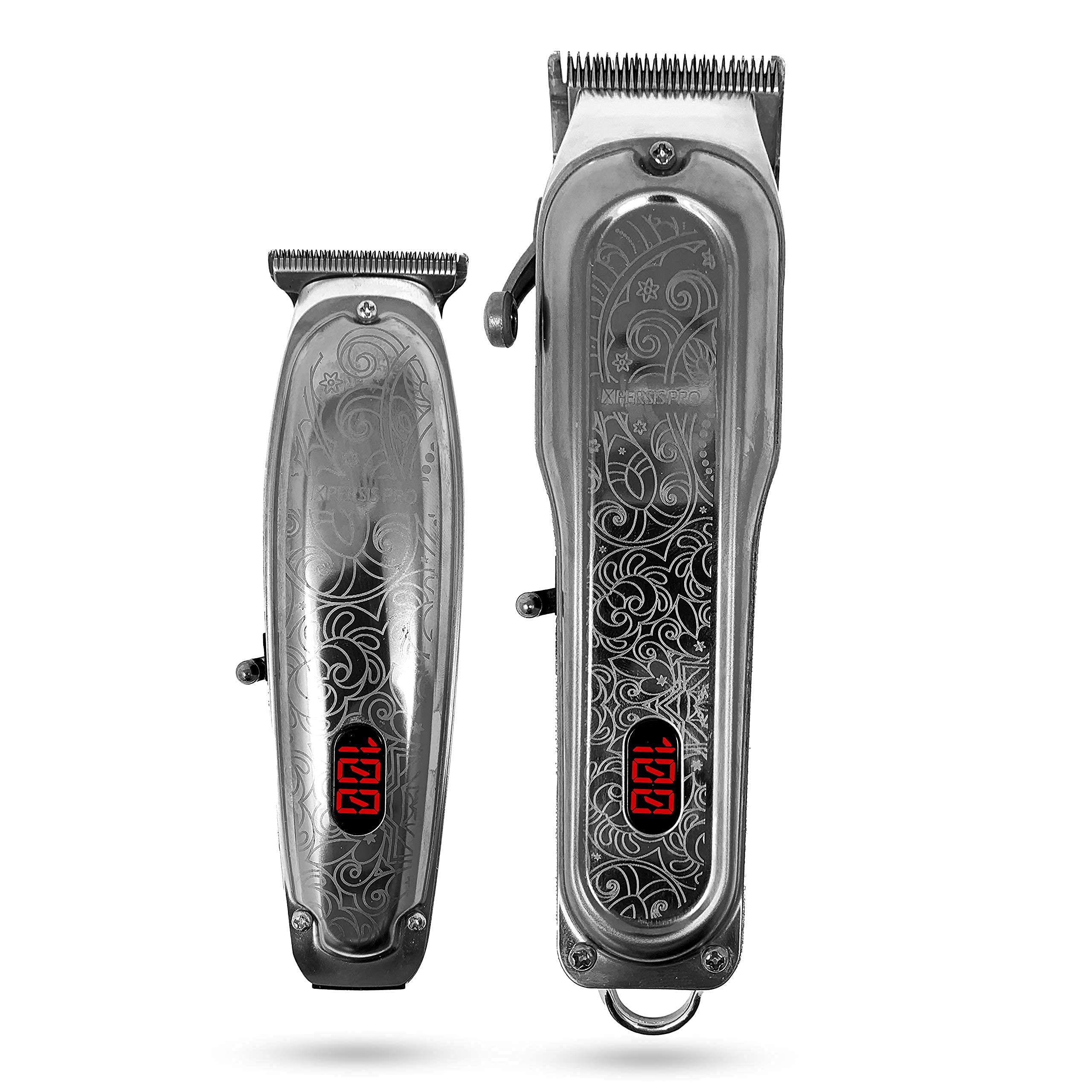 PRO X-1988 Combo Pack All Metal Quiet and Low Vibration Cordless Hair Clipper + Hair Trimmer Super Heavy Duty Barber & Stylist Pro Edition + Extra Blades + Extra 4 Clipper Guards (Black)