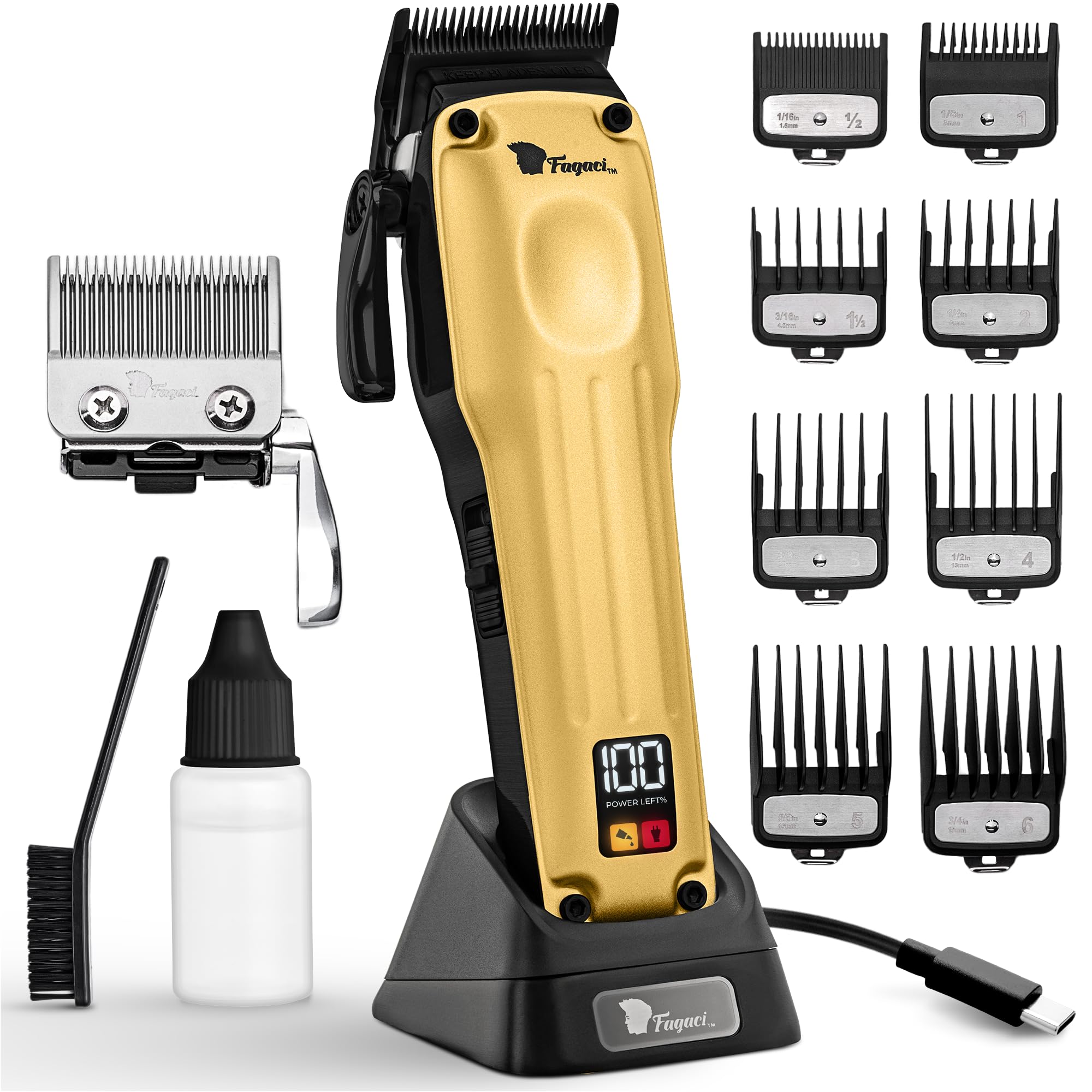 Fagaci Professional Hair Clippers for Men with Superior Precision, 5X Longer Sharpness Professional Barber Clippers Cordless with 2 Blades Fade & Taper, Brushless Motor Mens Hair Clipper Cordless Set