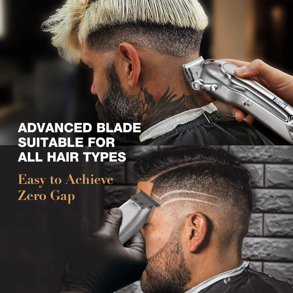 SUPRENT® PRO Professional Hair Clippers for Men- Hair Cutting Kit & Zero Gap T-Blade Trimmer Combo- Cordless Barber Clipper Set with LED Display for Mens Gifts (Silver)