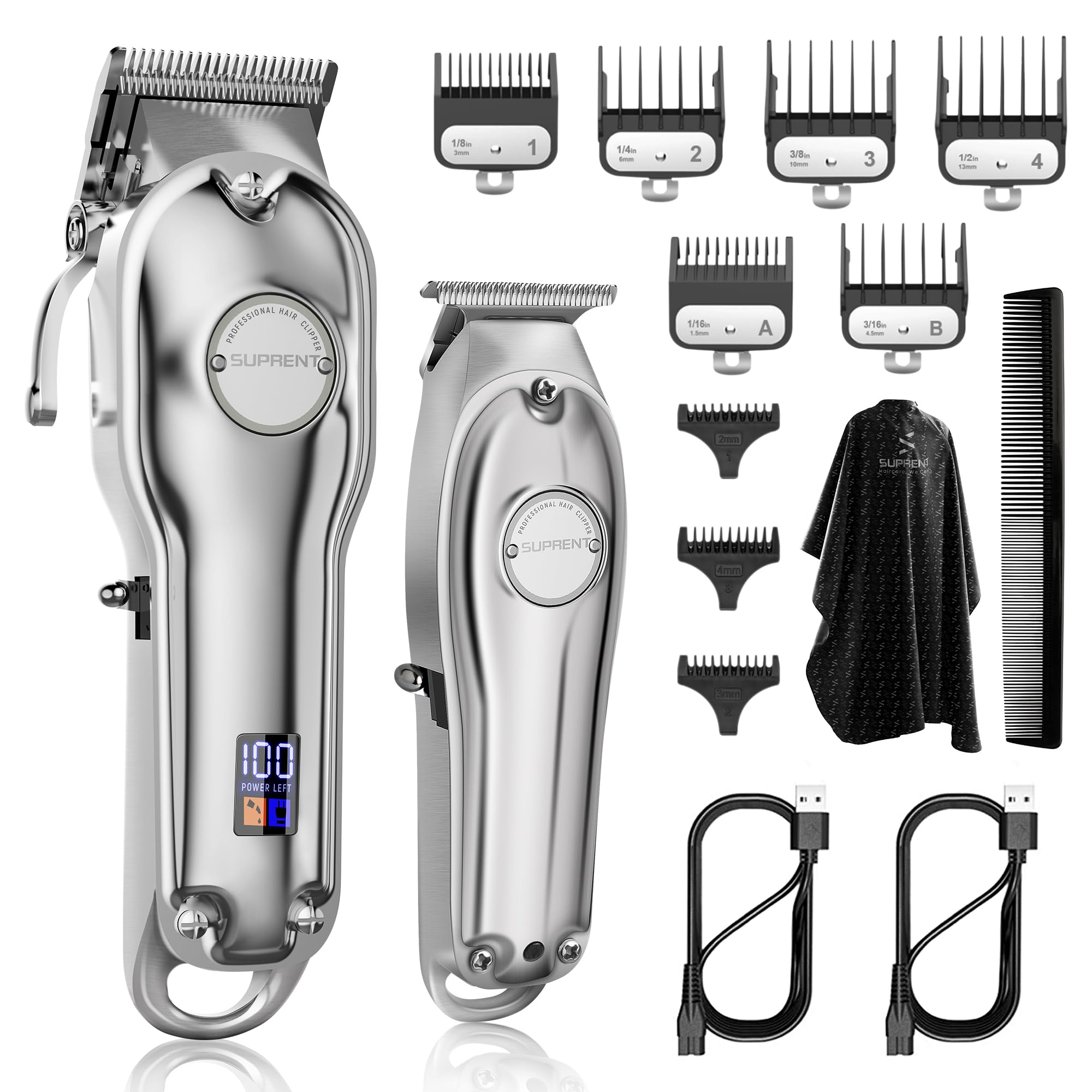 SUPRENT PRO Professional Hair Clippers for Men- Hair Cutting Kit & Zero Gap T-Blade Trimmer Combo- Cordless Barber Clipper Set with LED Display for Mens Gifts(Black)