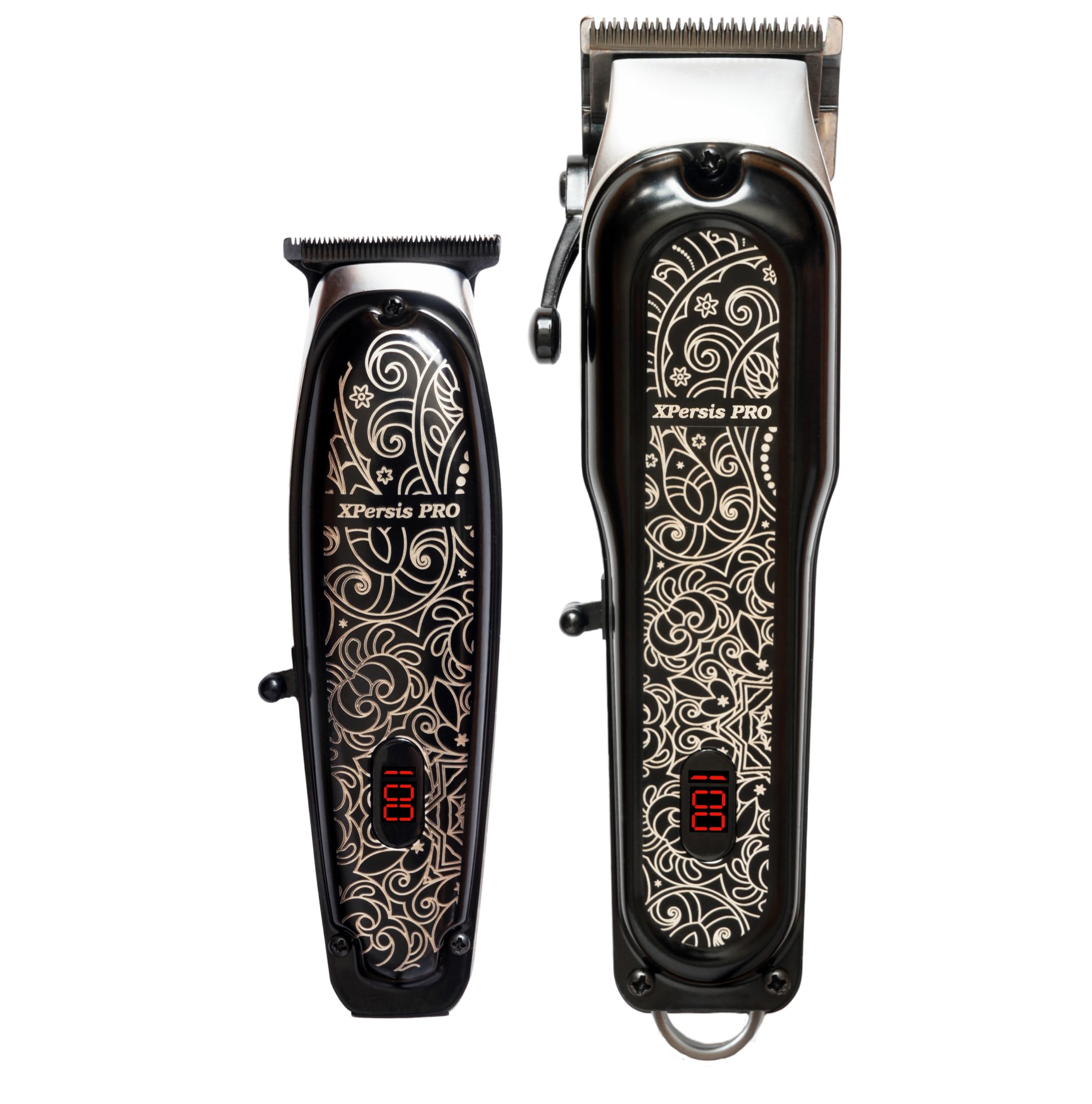 PRO X-1988 Combo Pack All Metal Cordless Hair Clipper + Hair Trimmer Super Heavy Duty Barber & Stylist Pro Edition + Extra Blades + Extra 4 Clipper Guards (Silver)