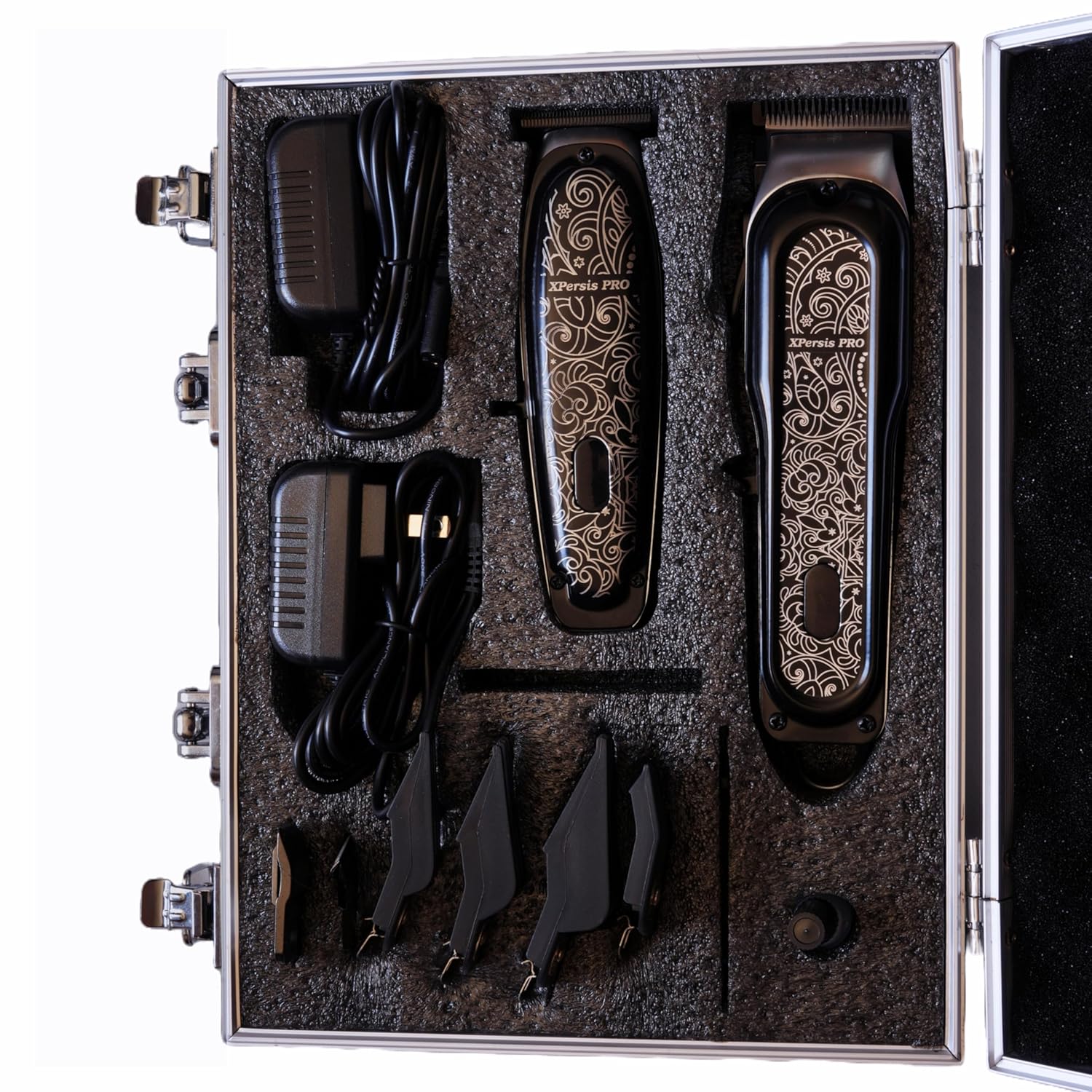 PRO X-1988 Combo Pack All Metal Quiet and Low Vibration Cordless Hair Clipper + Hair Trimmer Super Heavy Duty Barber & Stylist Pro Edition + Extra Blades + Extra 4 Clipper Guards (Black)
